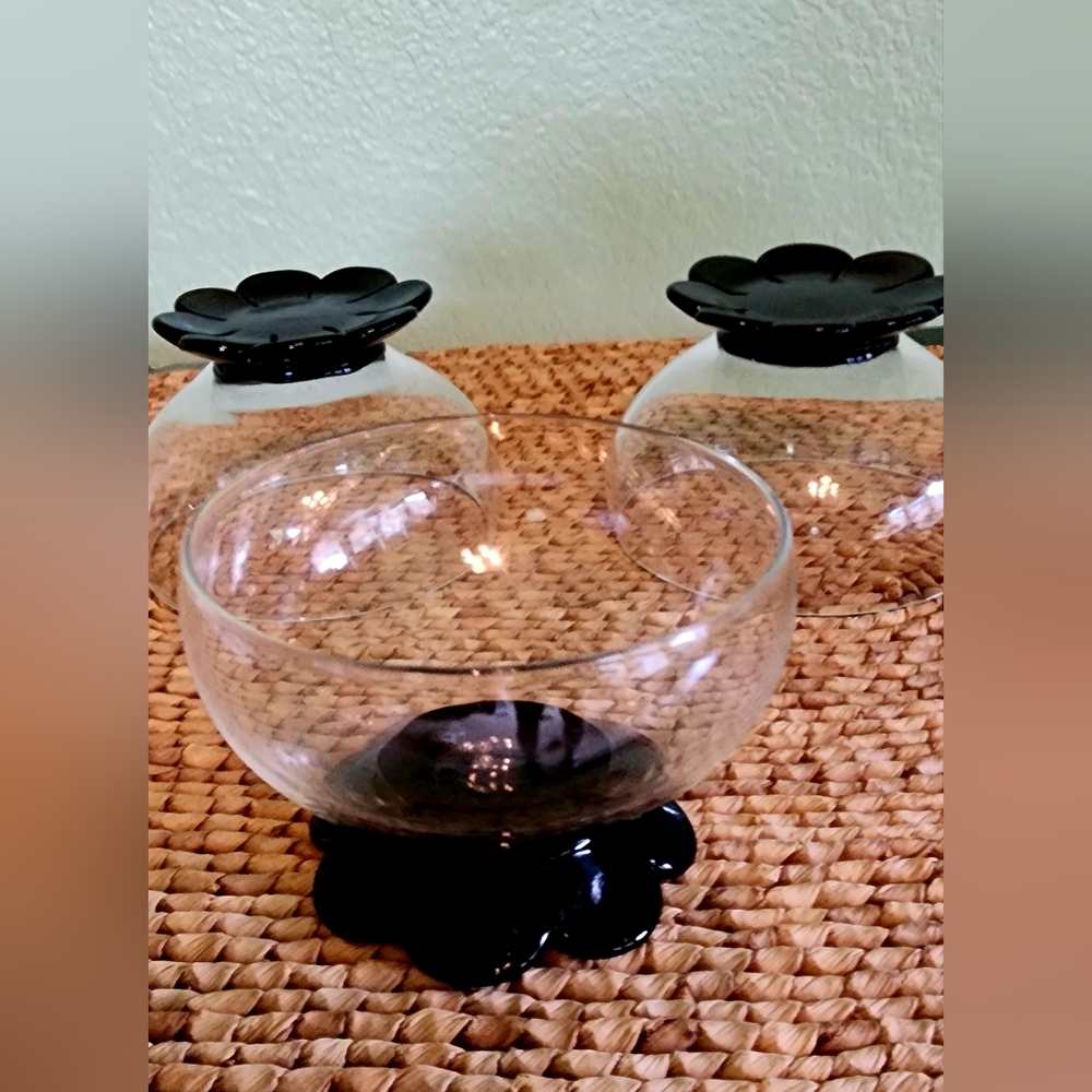 Lilly Pad Foot Black by WESTON Dessert or Fruit Dishes Set of 3 From the 1930s